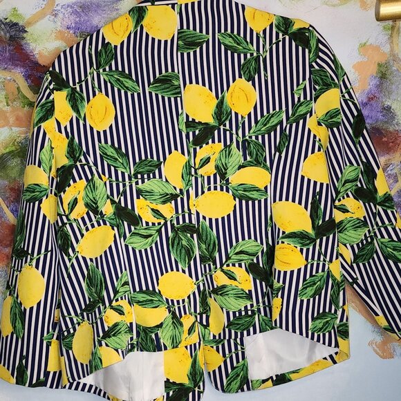 ROZ and Ali Women's Life and Lemons Print Blazer Jacket Striped Size L - Picture 3 of 8